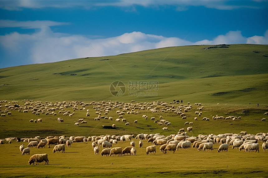 青草地上的羊群图片