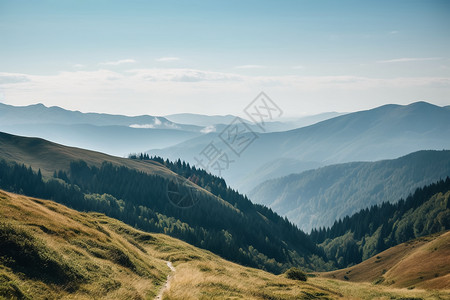 小路间学生妹连绵山脉间的小路背景