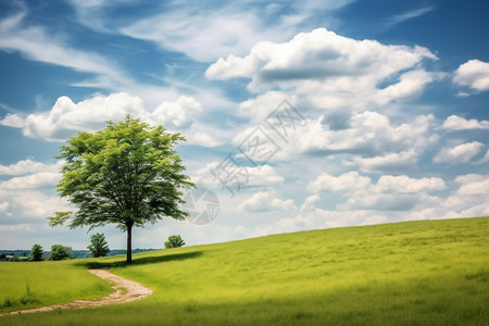 山坡上孤单的树高清图片