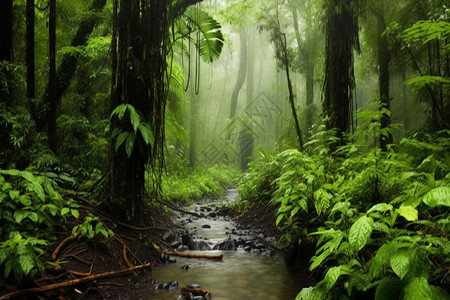 丛林中奔流的小溪图片