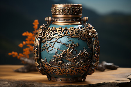 酒罐金色铜陶瓷壶设计图片