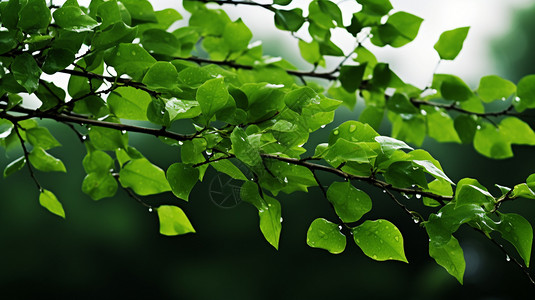 阳光下的树枝和绿叶图片