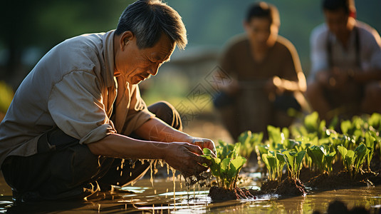 种地的农民水稻负泥虫高清图片