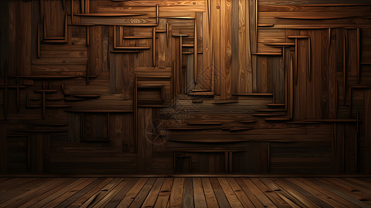 木质墙木质纹理的空房间插画
