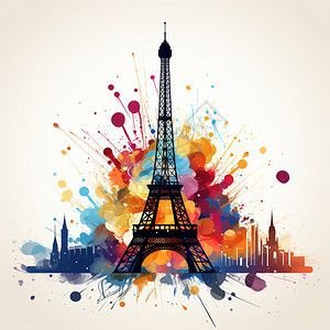 巴黎铁塔彩绘背景图片