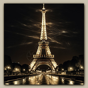 夜晚的巴黎铁塔背景图片