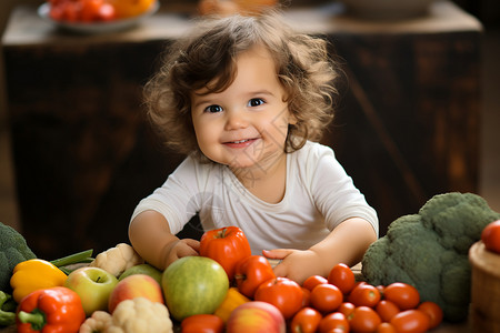宝宝饮食女孩前面的蔬菜背景