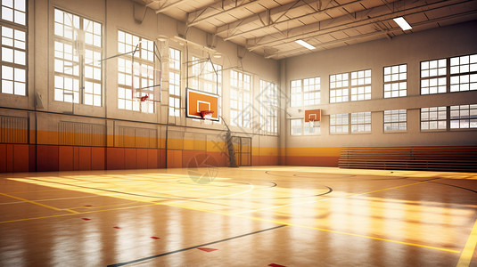 运动木地板学校体育馆篮球场背景