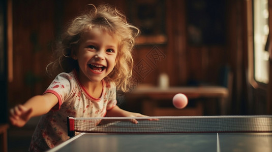 小女孩打乒乓球背景图片