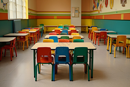 排列整齐的幼儿园教室桌椅图片
