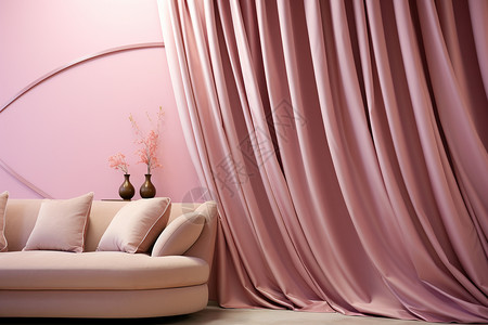奢华的粉色客厅窗帘图片