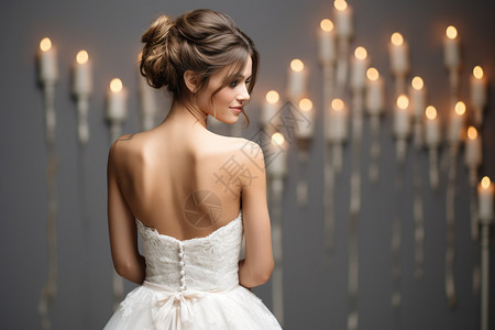 试穿婚宴礼服的新娘背景图片