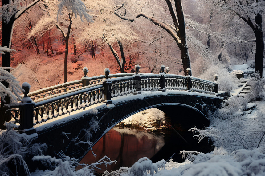 冬天的公园拱桥图片