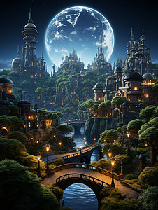 月圆之夜的童话城市图片