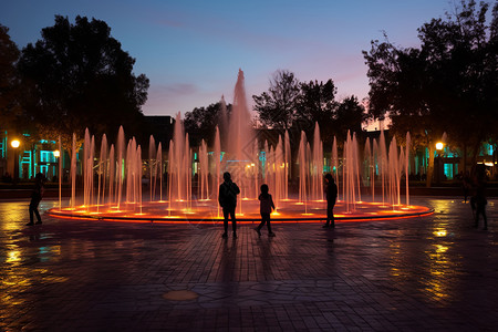 城市公园绚丽的喷泉背景图片