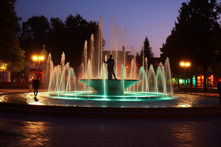 夜晚城市公园中的喷泉图片