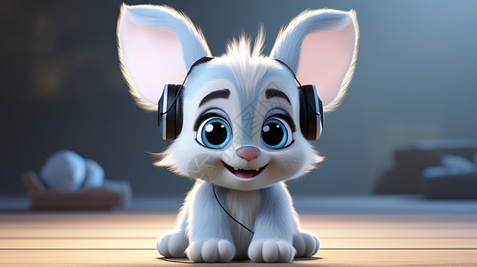 听音乐的可爱兔子背景图片