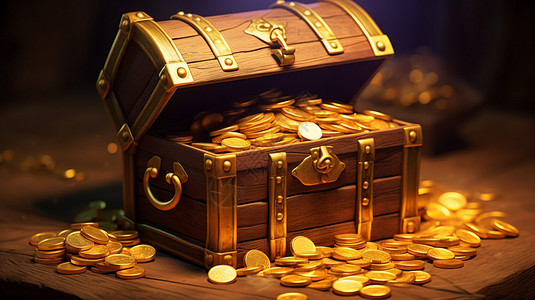 钱箱子打开一个装满金币的盒子插画