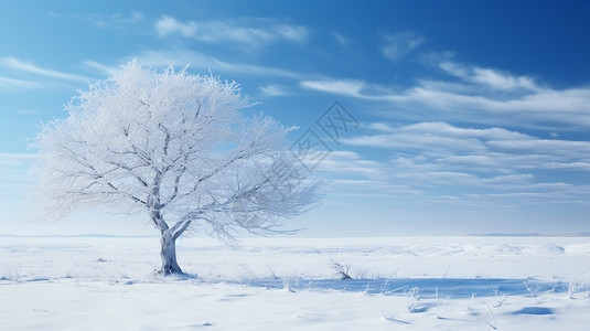 地上的霜素材洁白雪地上的枯树插画