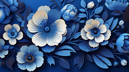 蓝色立体花朵背景背景图片