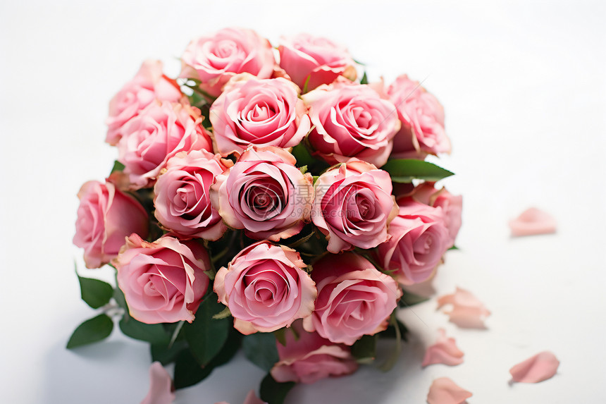 精美的粉色玫瑰花束图片