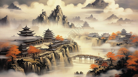 太湖仙岛中国画千里山水插画