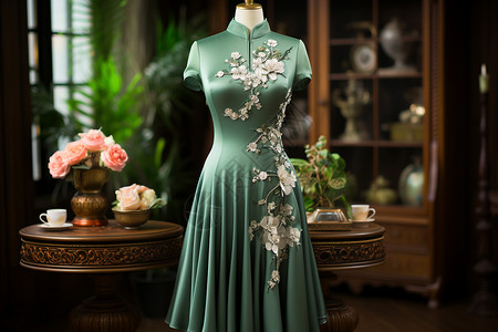 旗袍展示中国式的旗袍服装设计图片