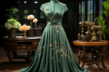 墨绿色中国风墨绿色的裙子设计图片