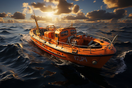浮在水面上的救生艇海洋高清图片素材