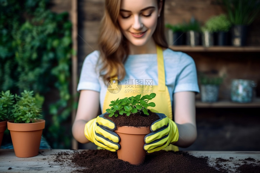 女园丁种植花草图片