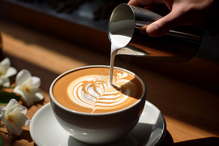 咖啡泡沫咖啡师在制作咖啡拉花背景