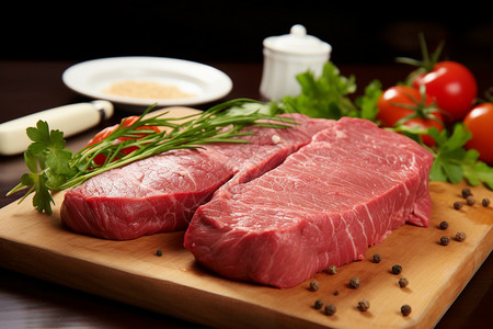 厨房新鲜的牛肉腌制高清图片素材