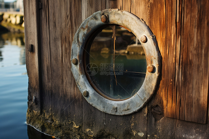 破旧的船仓圆窗图片