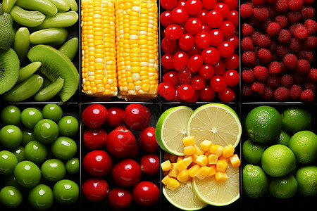 成熟的水果和玉米图片