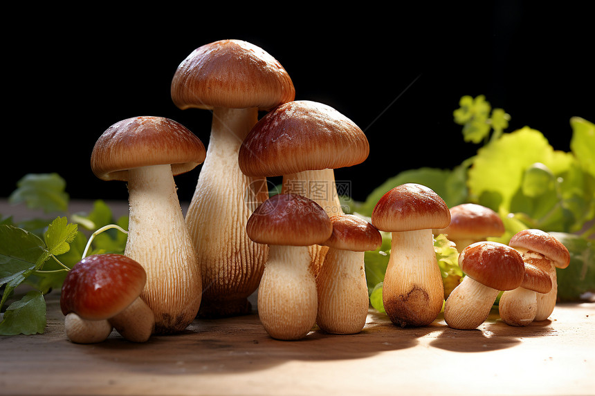 桌面上新鲜的蘑菇图片