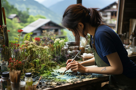 手绘水仙插花手绘立体风景的艺术家背景