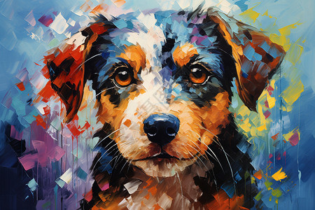 可爱小狗的油画作品图片