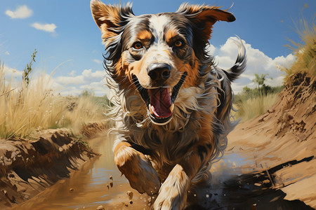 在泥土你奔跑的狗背景图片