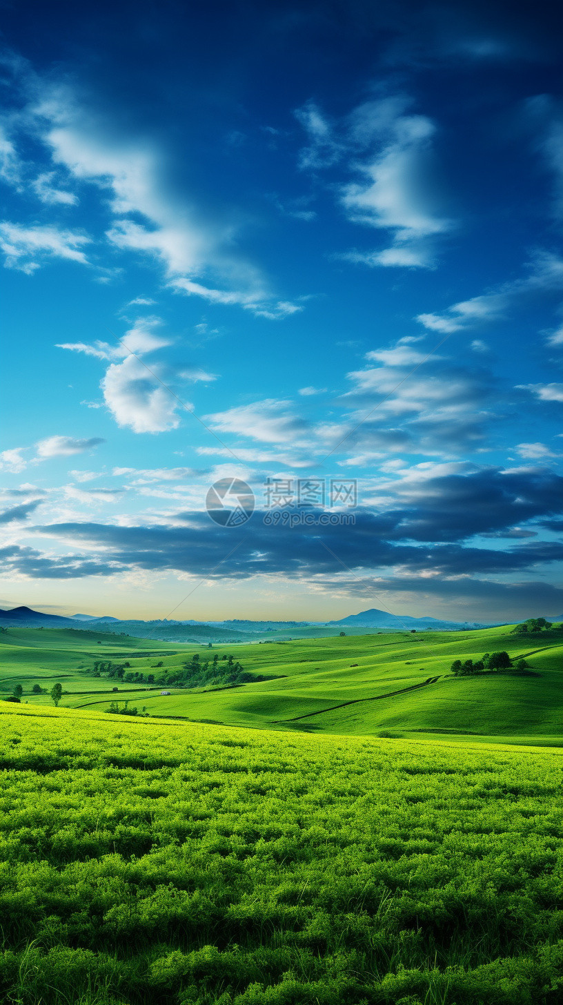 天空下的绿色草原图片