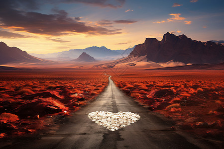 理财有道沙漠的道路上有一个爱心图形背景