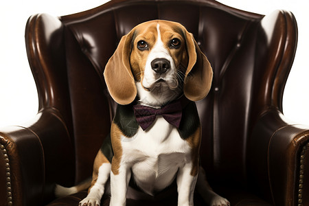 坐在椅子上的狗狗狗坐在棕色皮椅上的照片背景