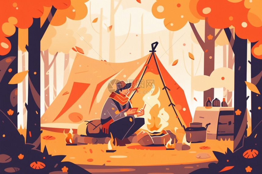 秋日森林的帐篷图片