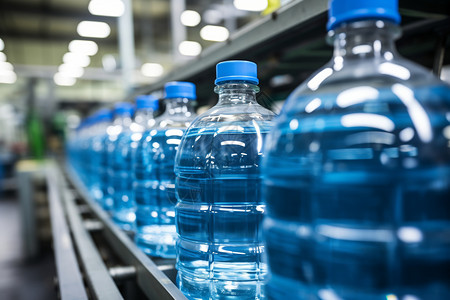 矿泉水生产塑料瓶装水生产线上的一排瓶子背景
