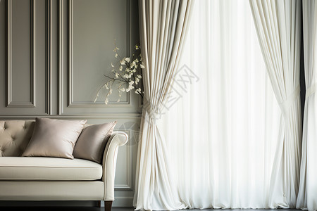 现代客厅的沙发和窗帘背景图片