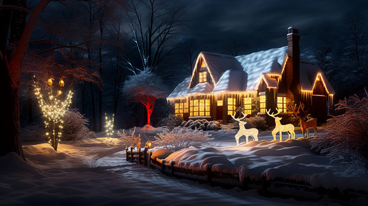 房子前有圣诞灯背景图片