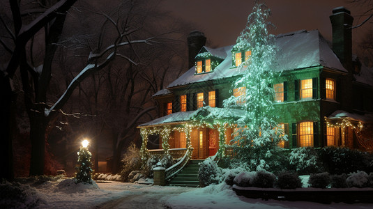 冬季房屋前的美景图片