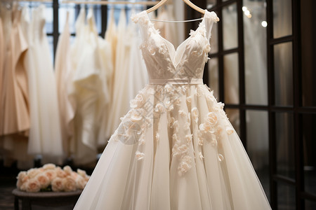 婚纱橱窗白色的丝绸婚纱背景