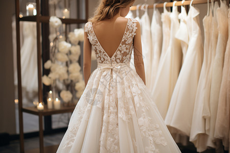 婚纱橱窗白色的婚纱背景
