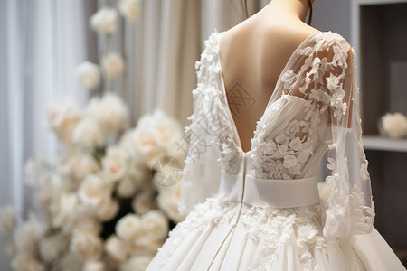 婚纱橱窗蕾丝的婚纱展示背景