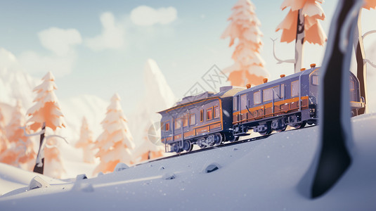 松树上的雪轨道上的火车插画